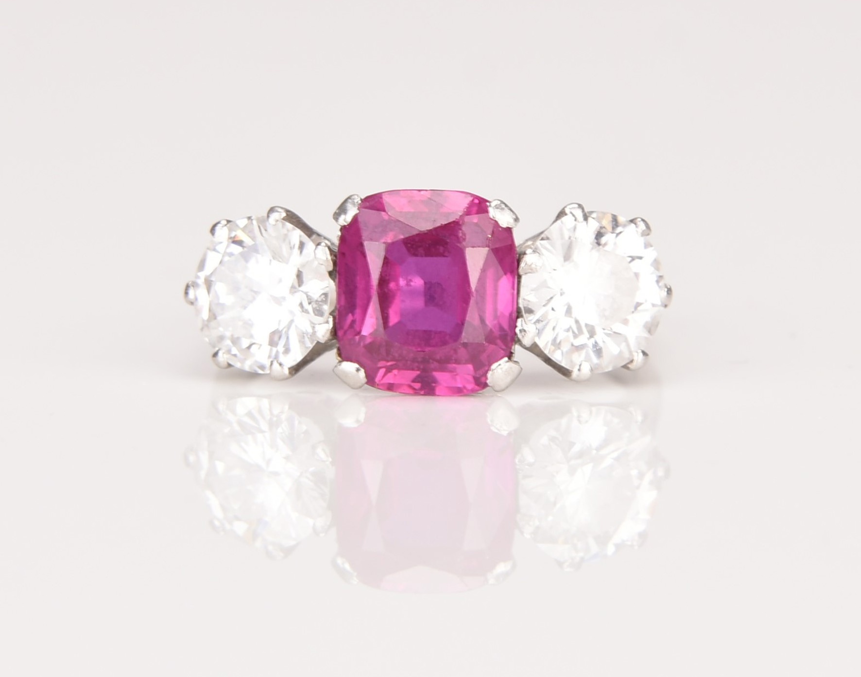 The three stone ruby and diamond ring that sold for £13,500. Halls Fine Art